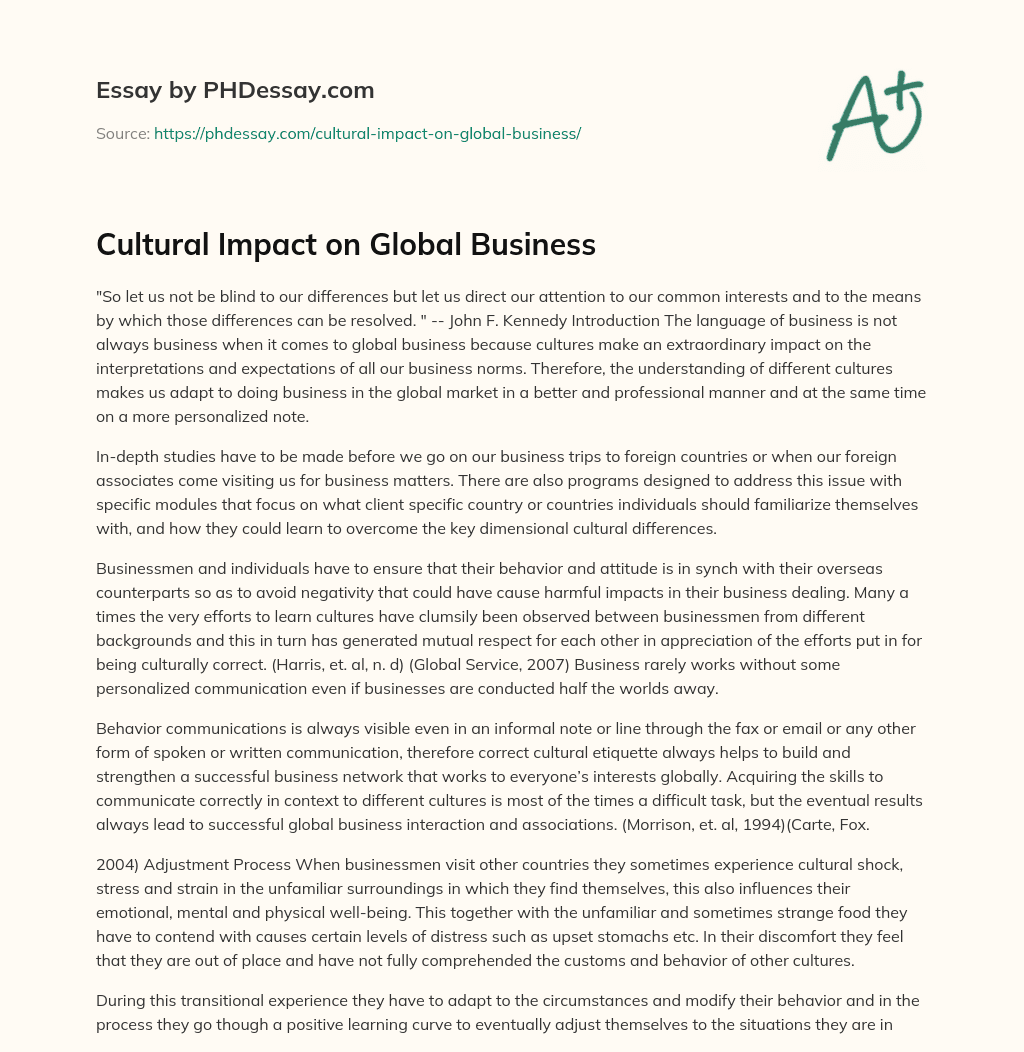 Cultural Impact on Global Business essay