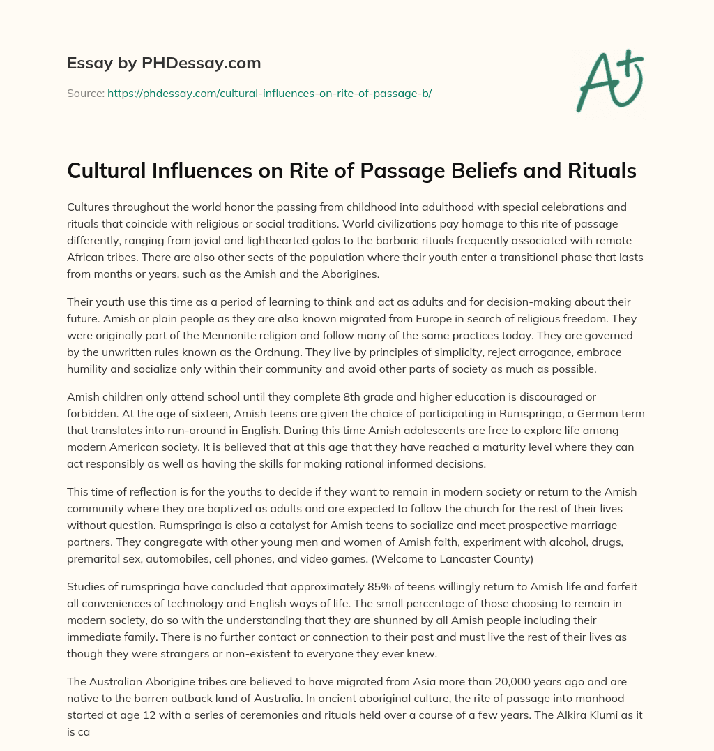 Cultural Influences on Rite of Passage Beliefs and Rituals essay