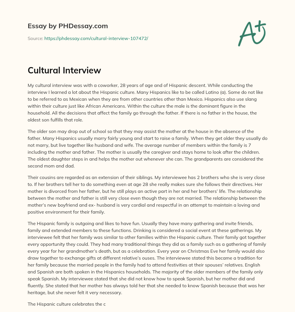 Cultural Interview essay