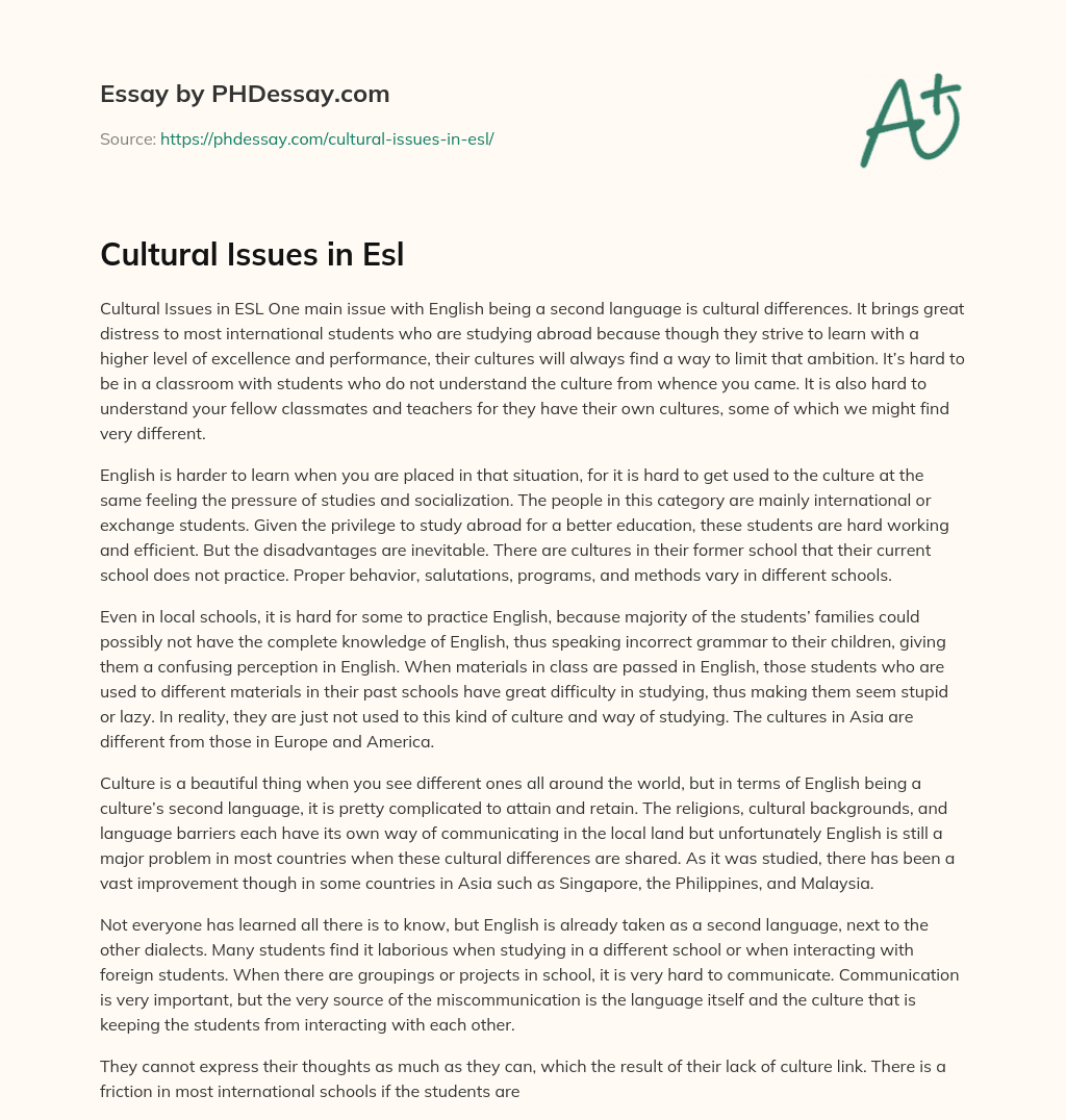 Cultural Differences Limit ESL Learning essay