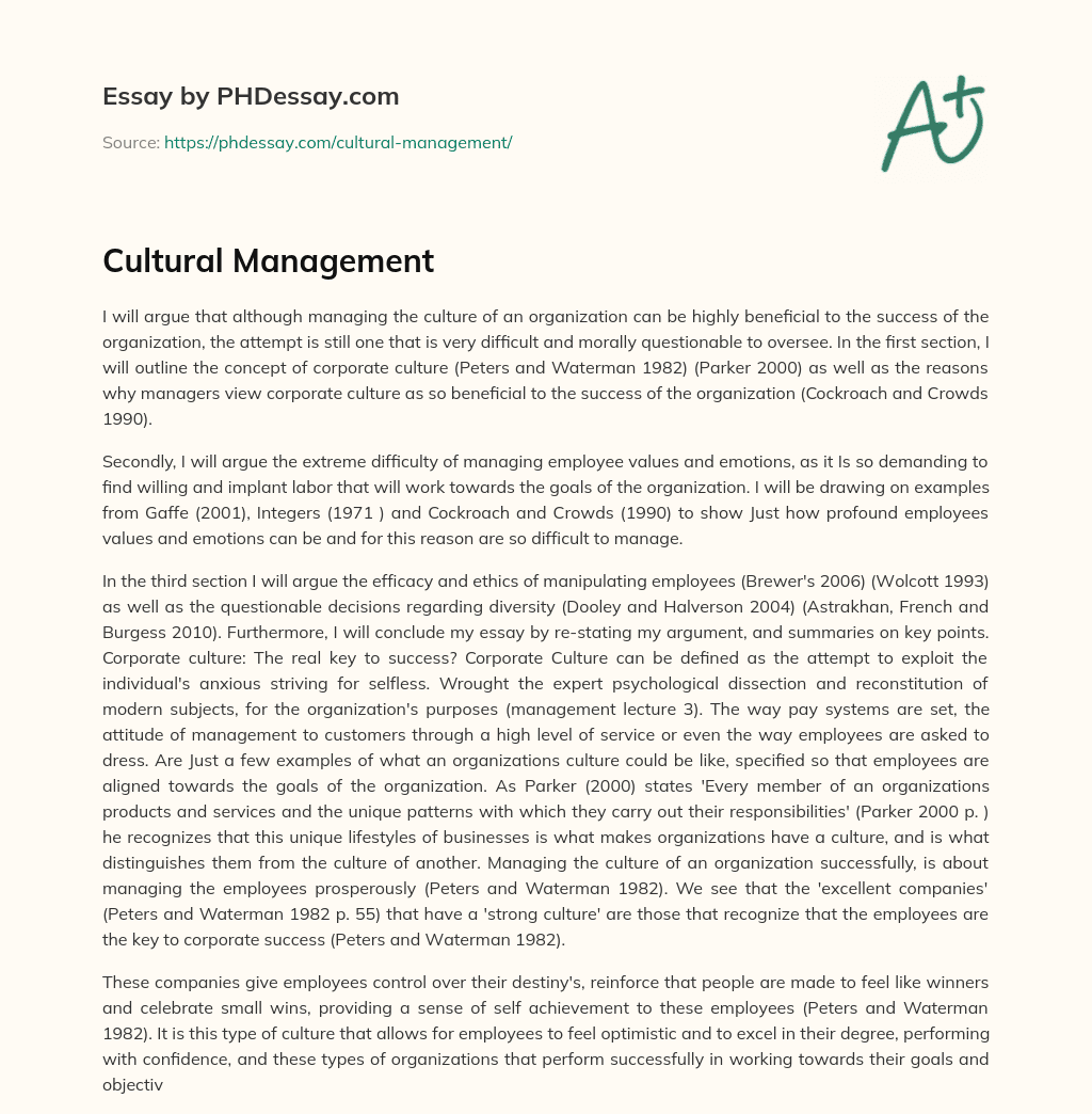 Cultural Management essay