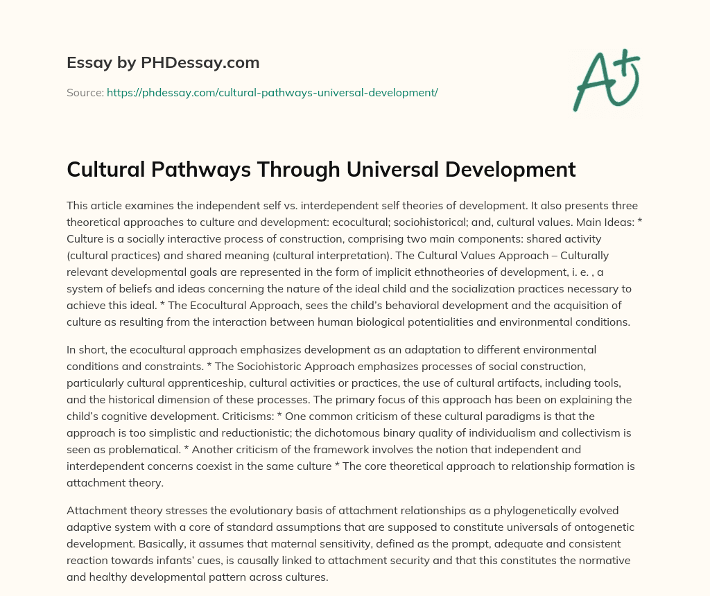 Cultural Pathways Through Universal Development essay