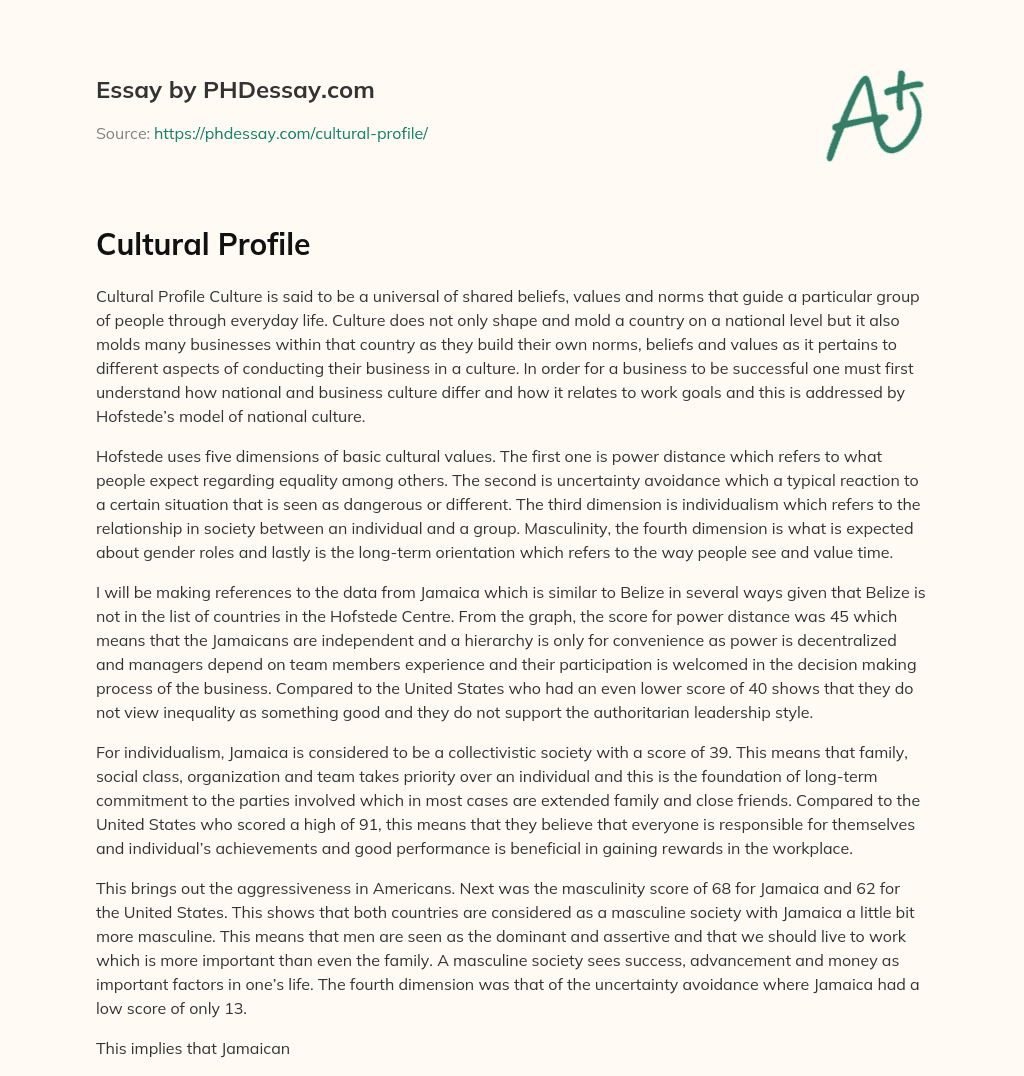 Cultural Profile essay