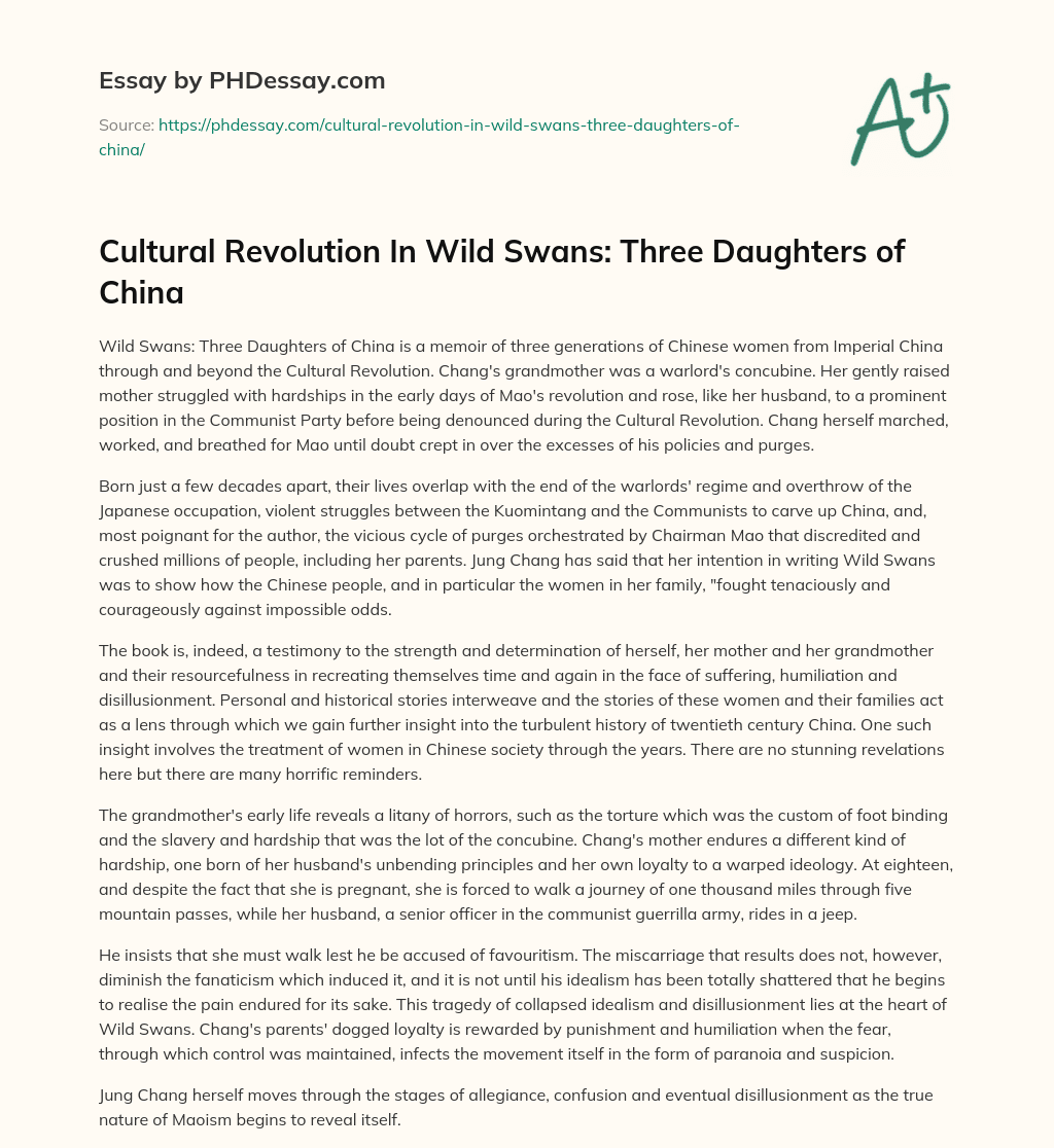 Cultural Revolution In Wild Swans: Three Daughters of China essay