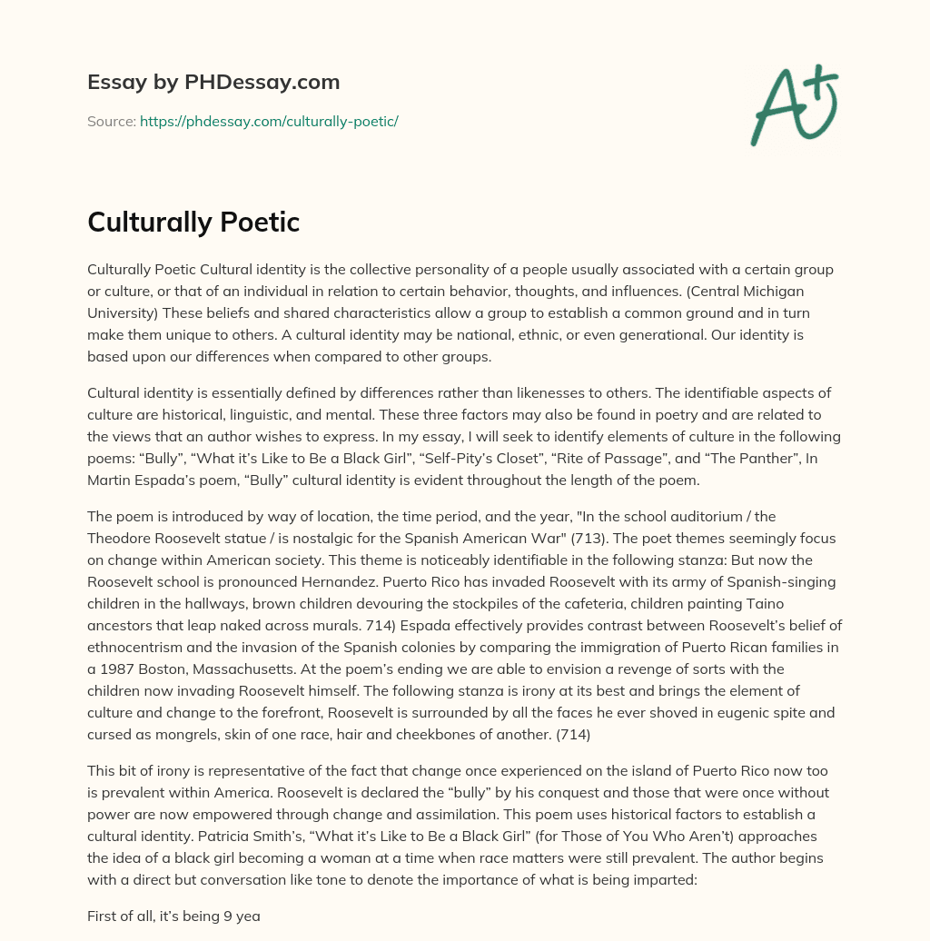Culturally Poetic essay