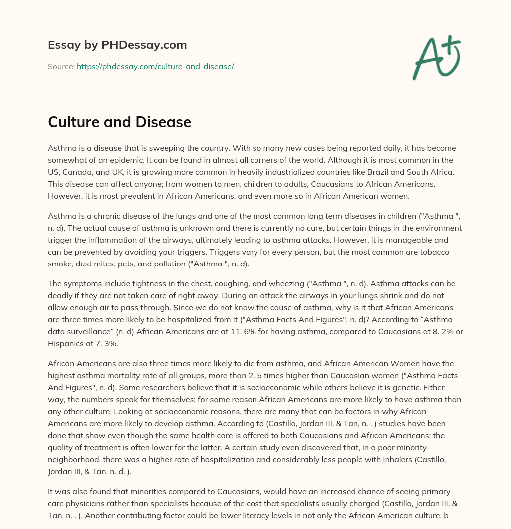 Culture and Disease essay