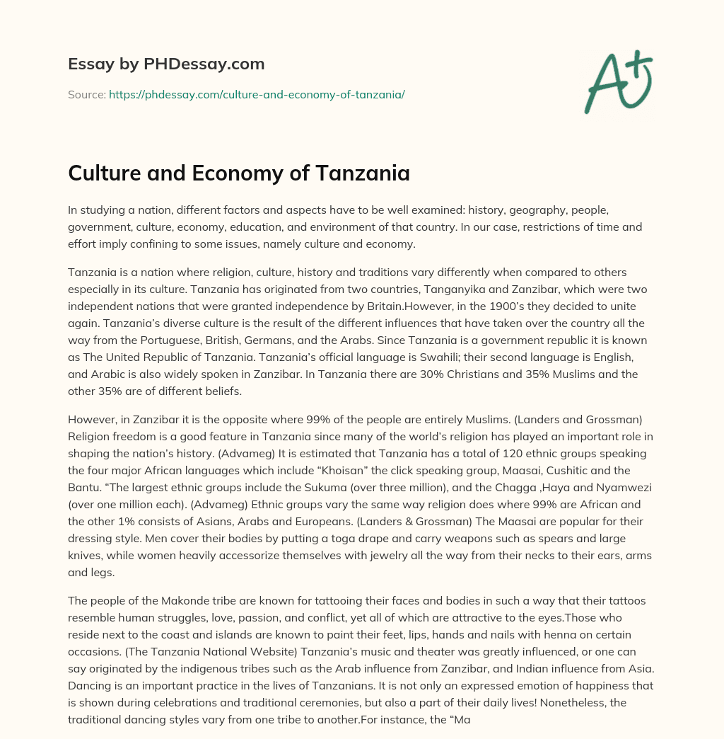 Culture and Economy of Tanzania essay