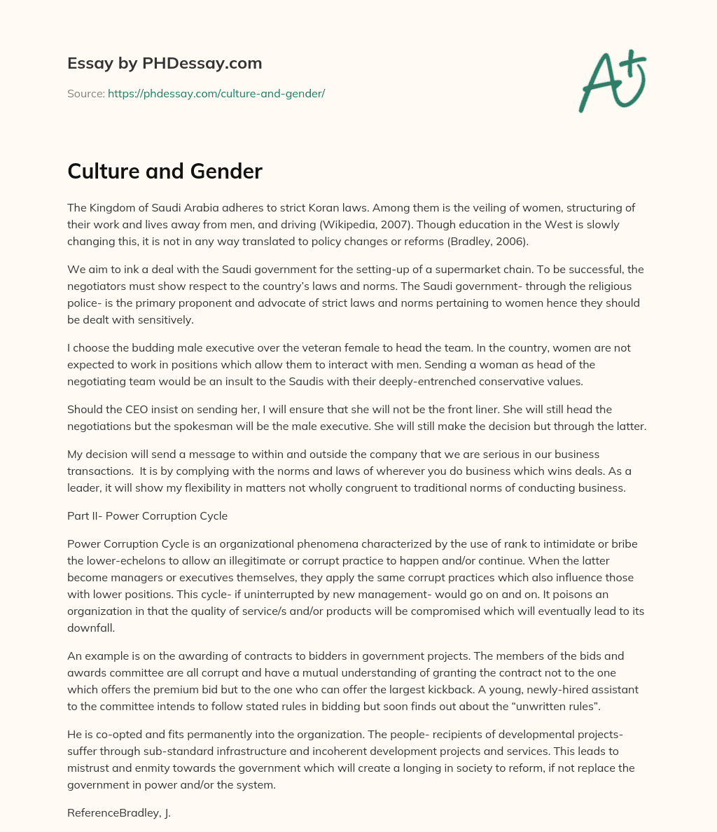 Culture and Gender essay