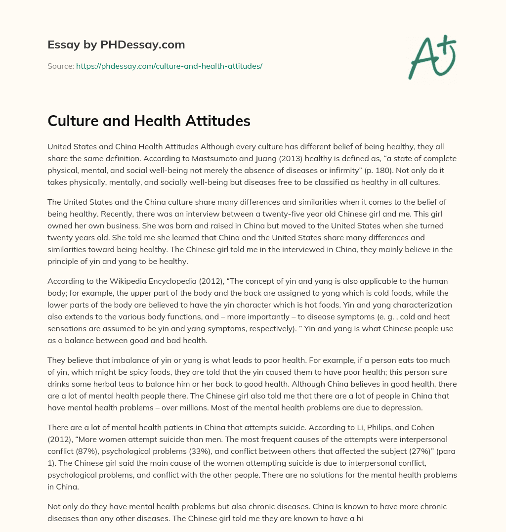 Culture and Health Attitudes essay
