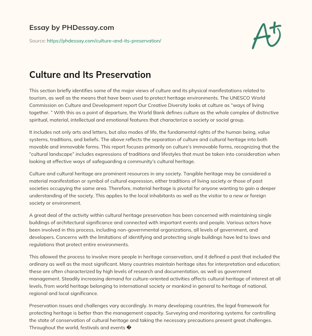 Culture and Its Preservation essay