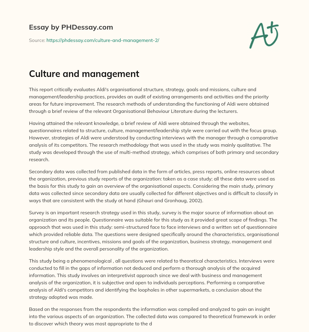 Culture and management essay