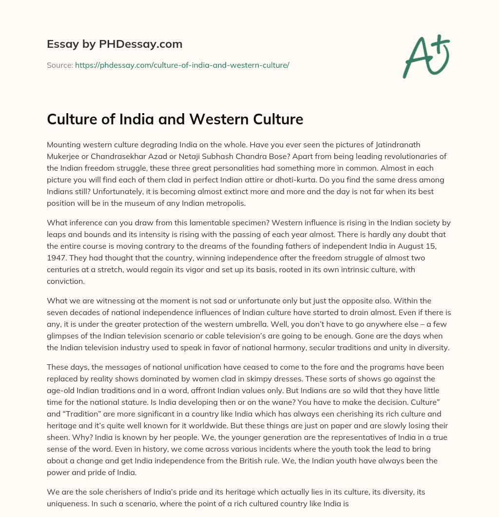 indian culture and western culture essay