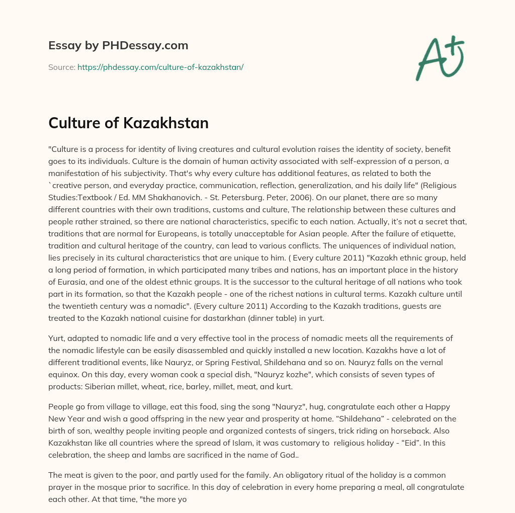 Culture of Kazakhstan essay