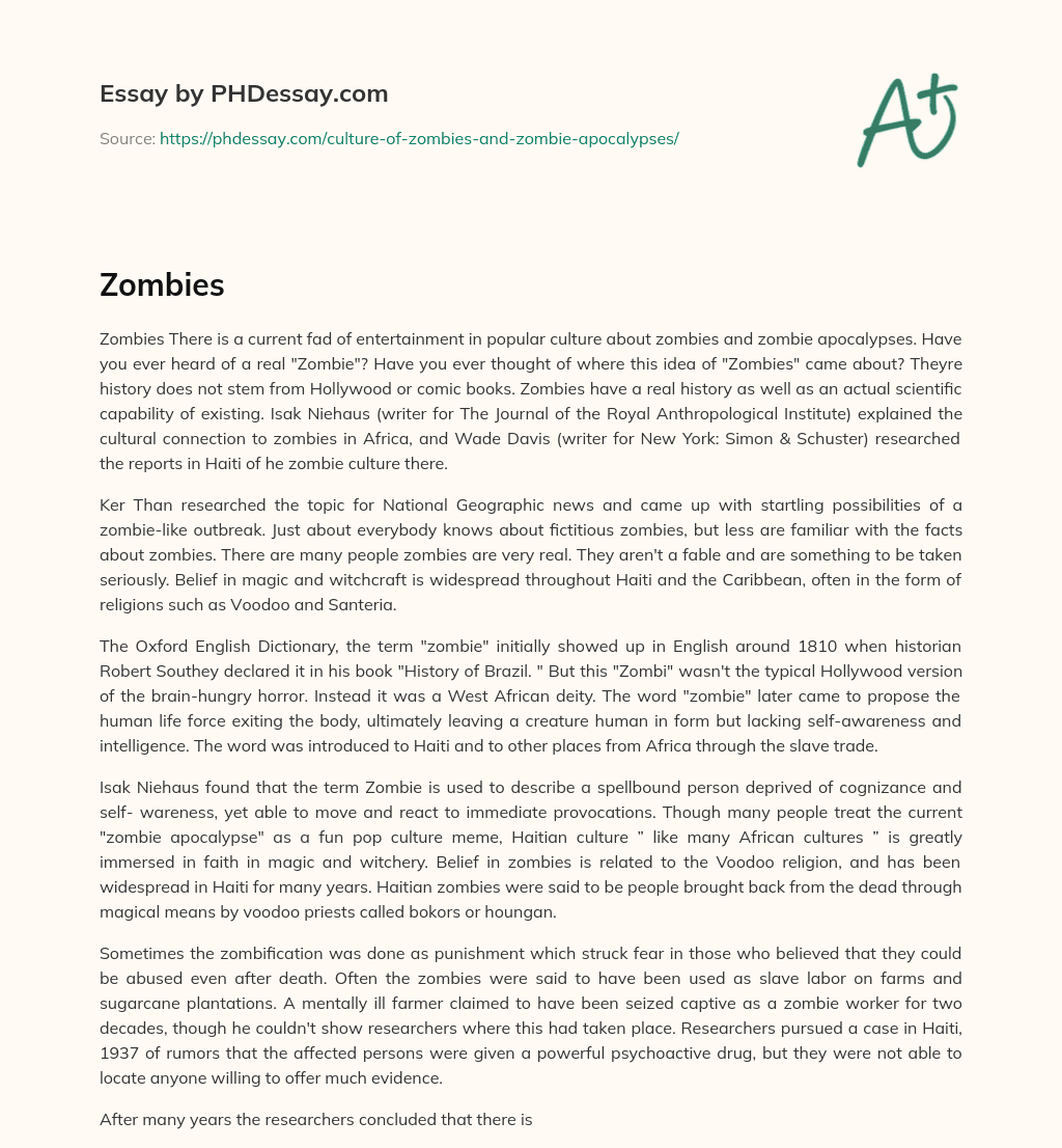 The Real History and Science of Zombies: Exploring the Cultural and Scientific Roots of the Undead essay