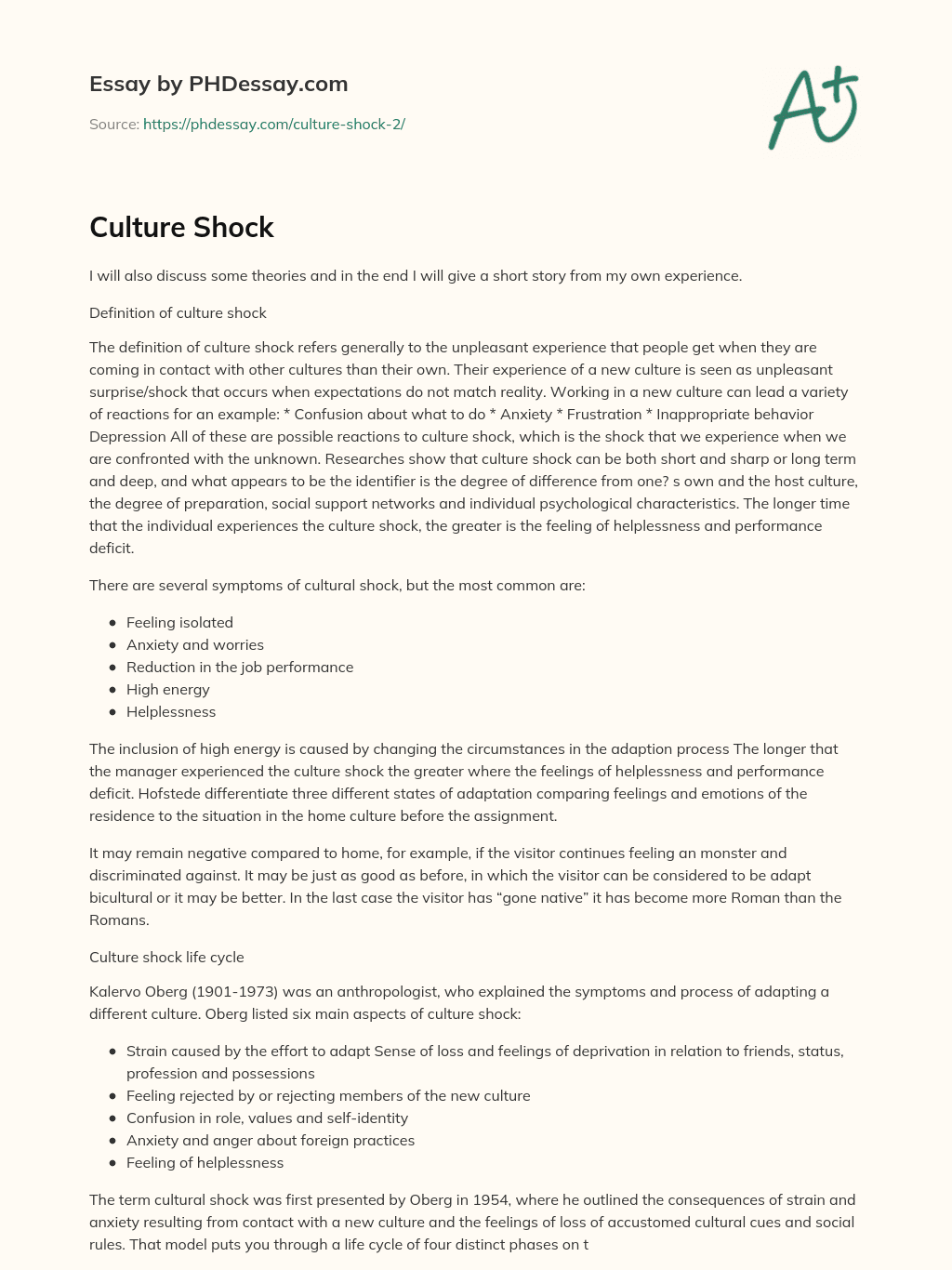 example of culture shock essay