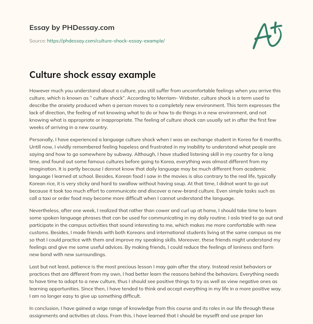 culture shock problem and solution essay