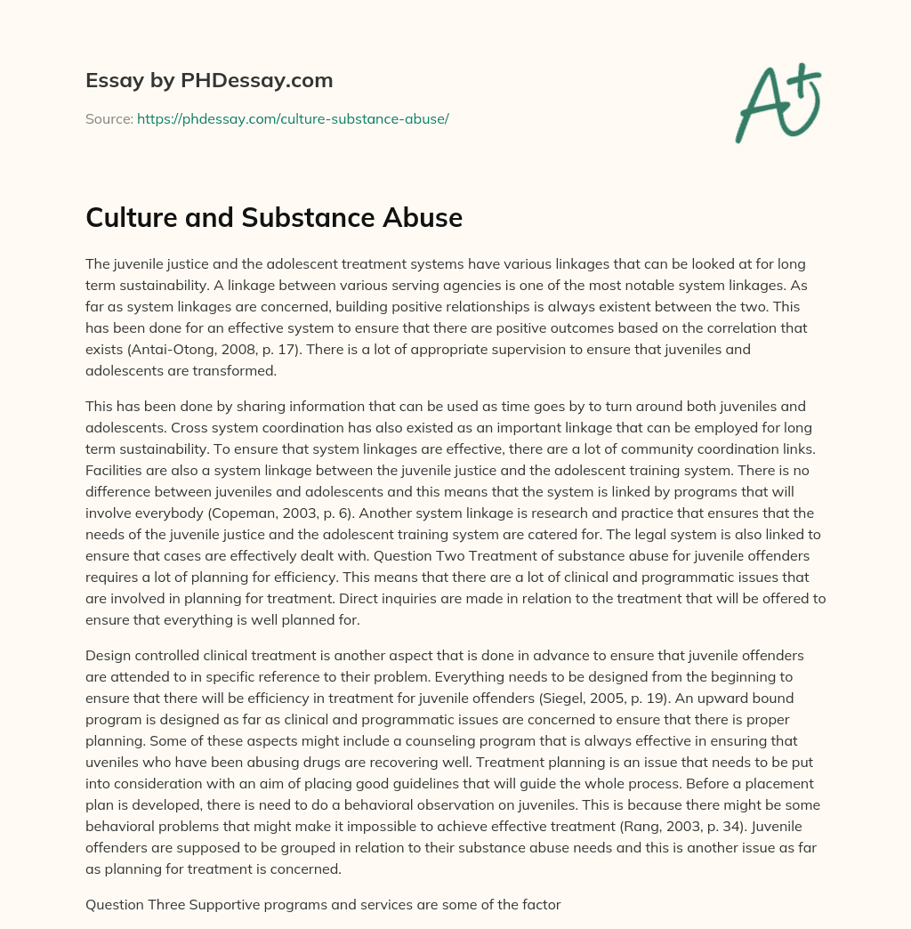 Culture and Substance Abuse essay