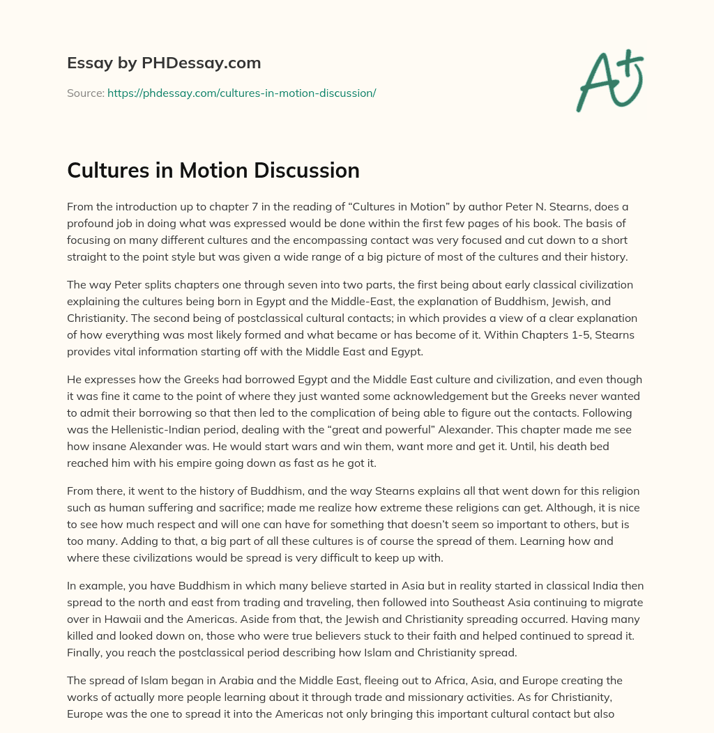 Cultures in Motion Discussion essay
