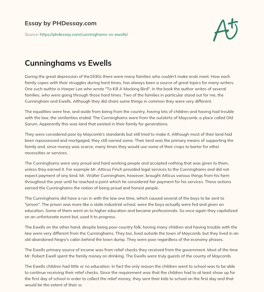 Cunninghams vs Ewells essay