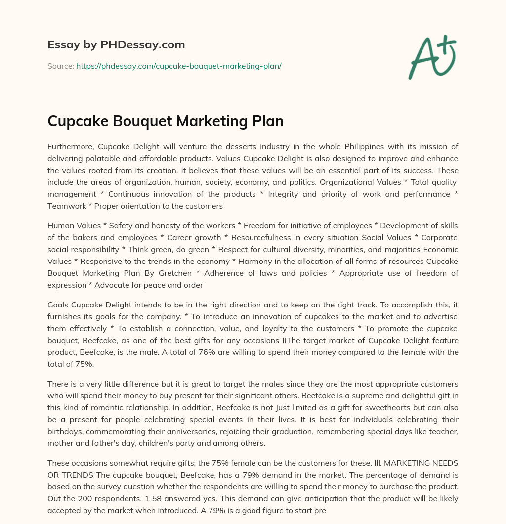 Cupcake Bouquet Marketing Plan essay