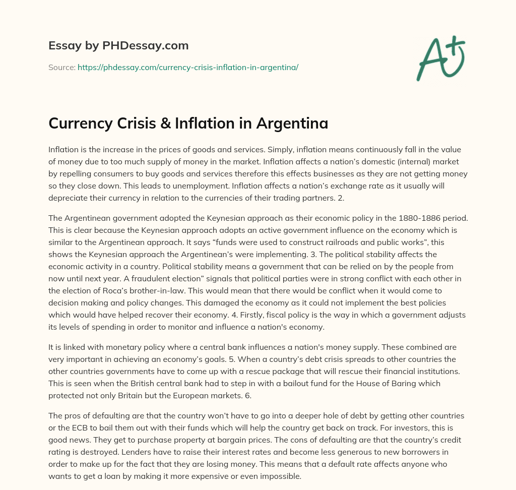 Currency Crisis & Inflation in Argentina essay