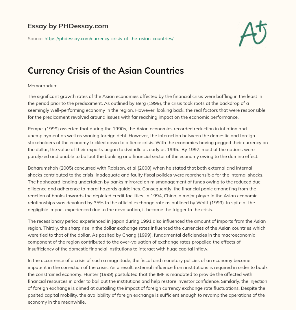 Currency Crisis of the Asian Countries essay