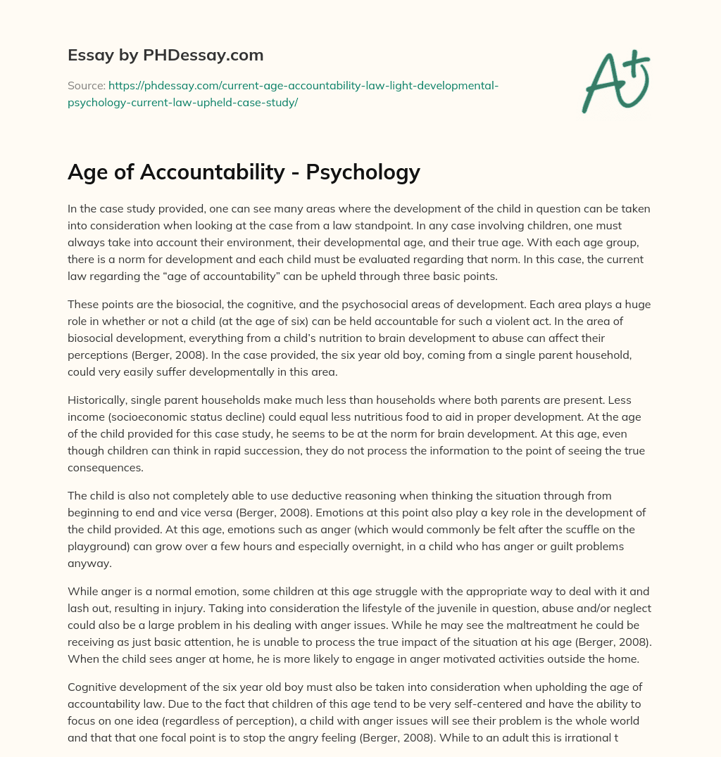 Age of Accountability – Psychology essay
