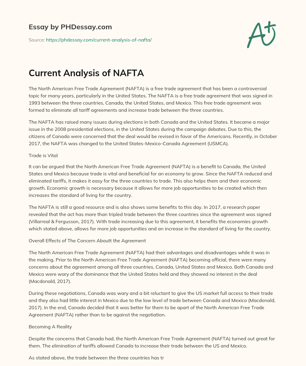 Current Analysis of NAFTA essay
