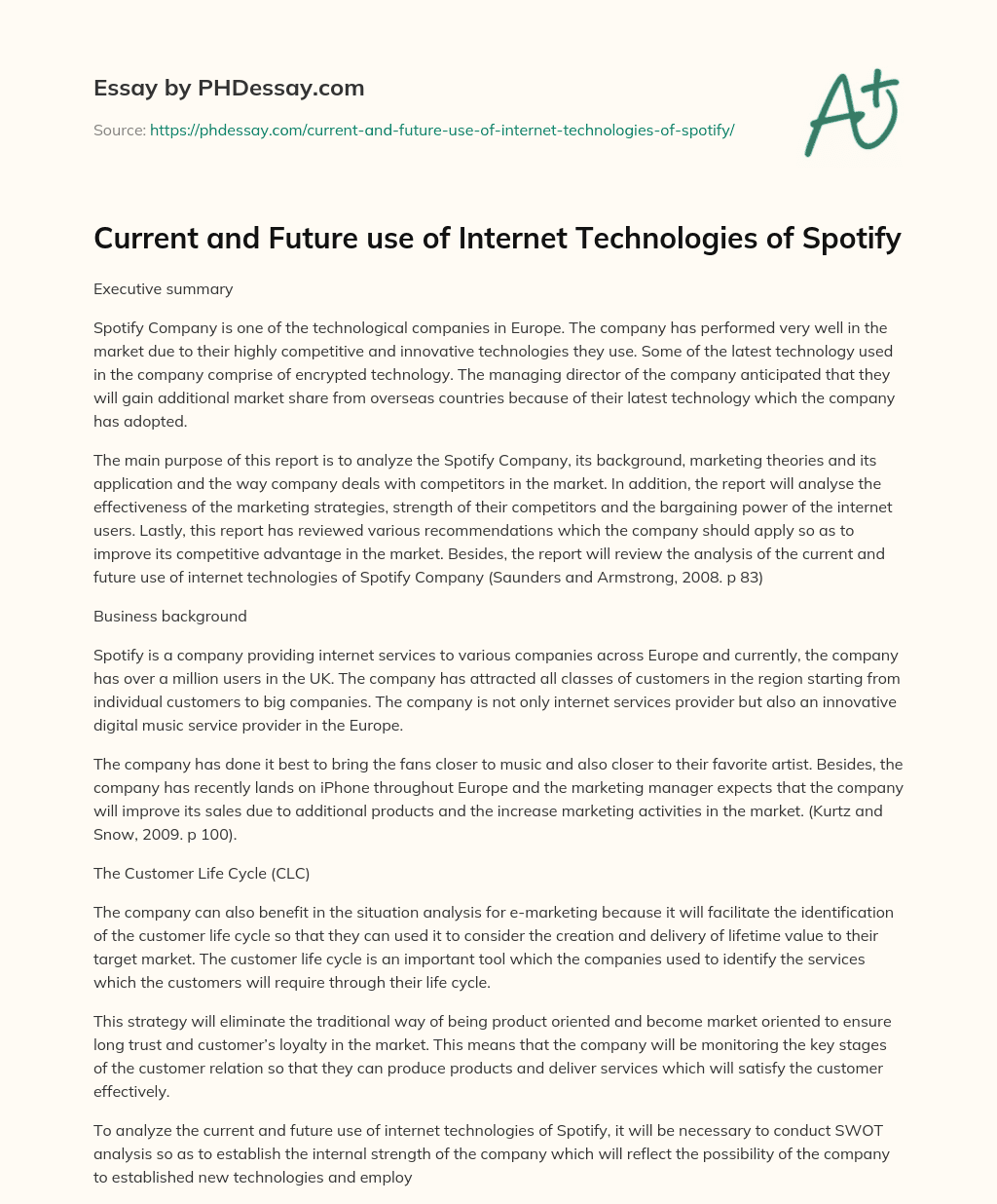 Current and Future use of Internet Technologies of Spotify essay
