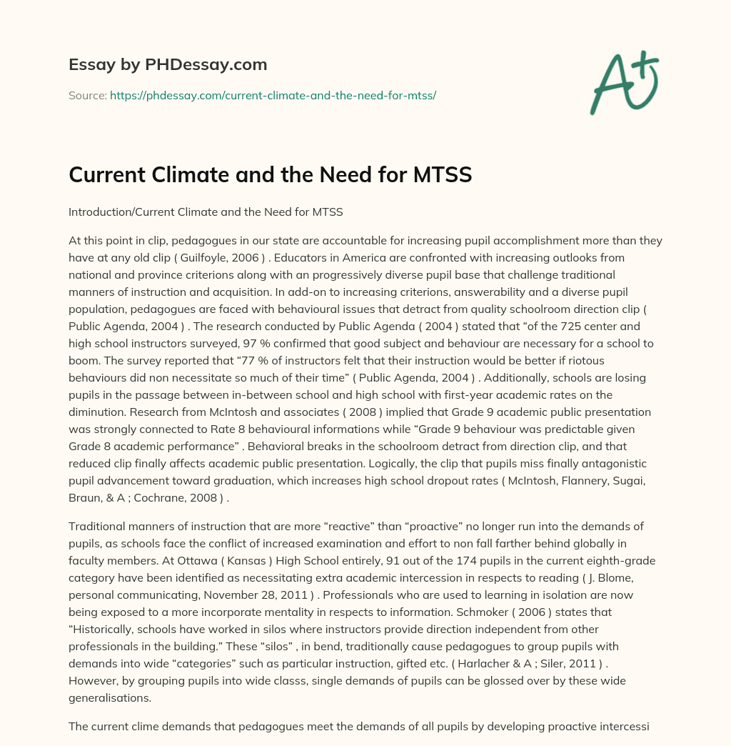 Current Climate and the Need for MTSS essay