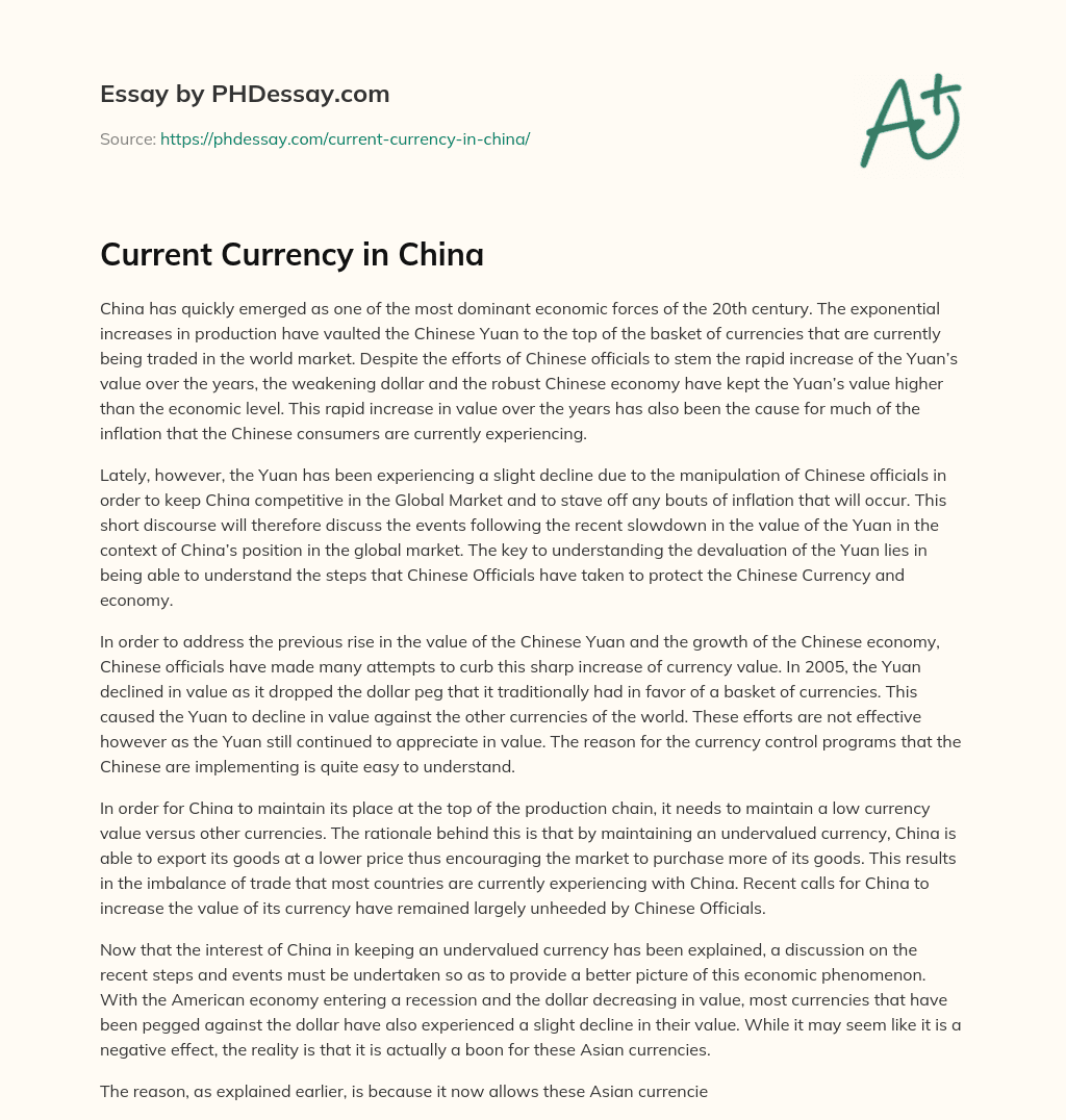 Current Currency in China essay
