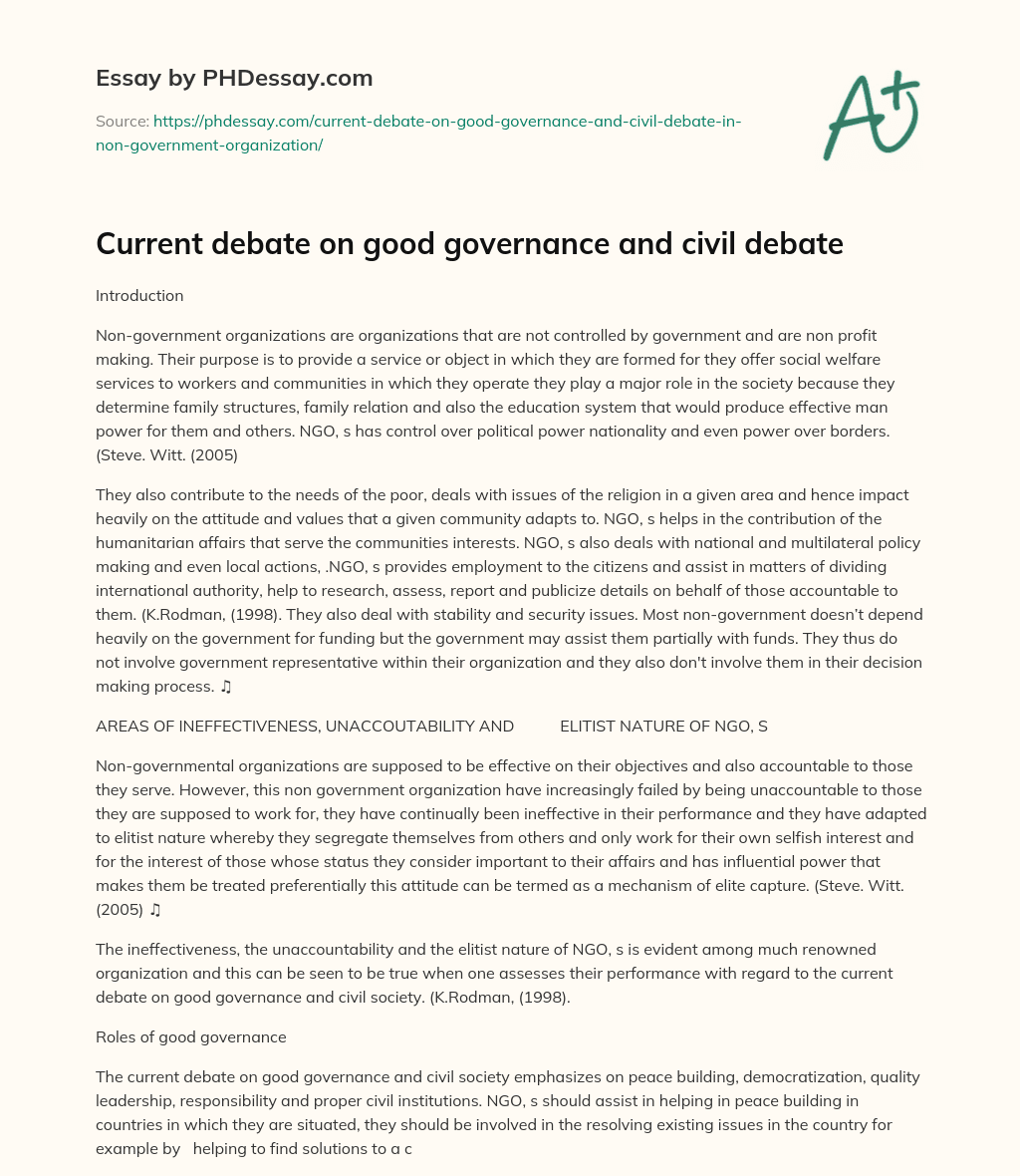 Current debate on good governance and civil debate essay