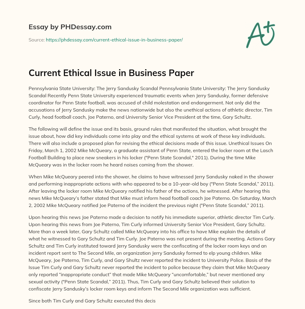 Current Ethical Issue in Business Paper essay