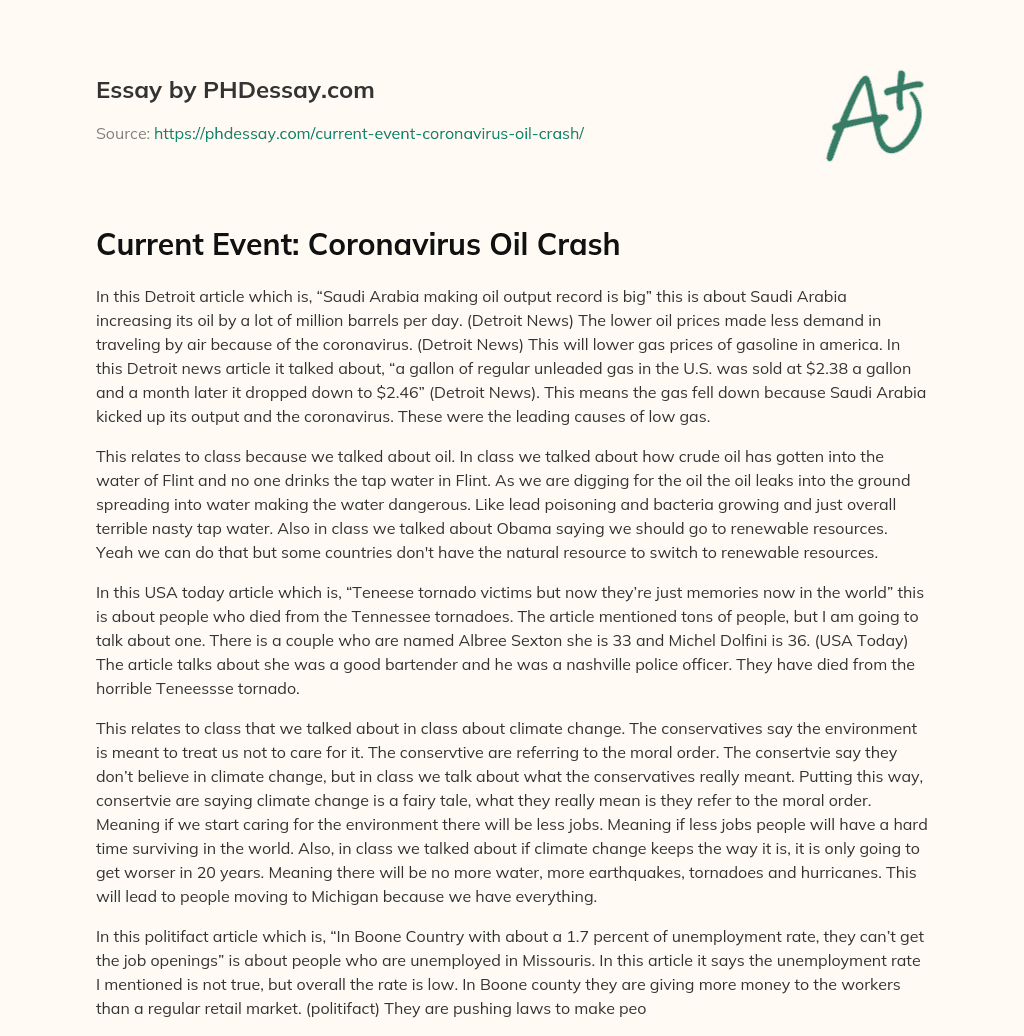Current Event: Coronavirus Oil Crash essay