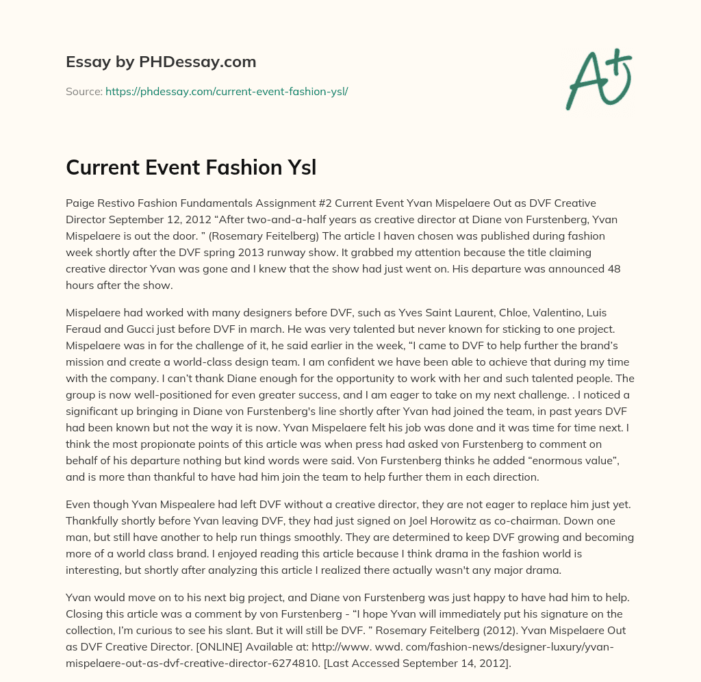Current Event Fashion Ysl essay