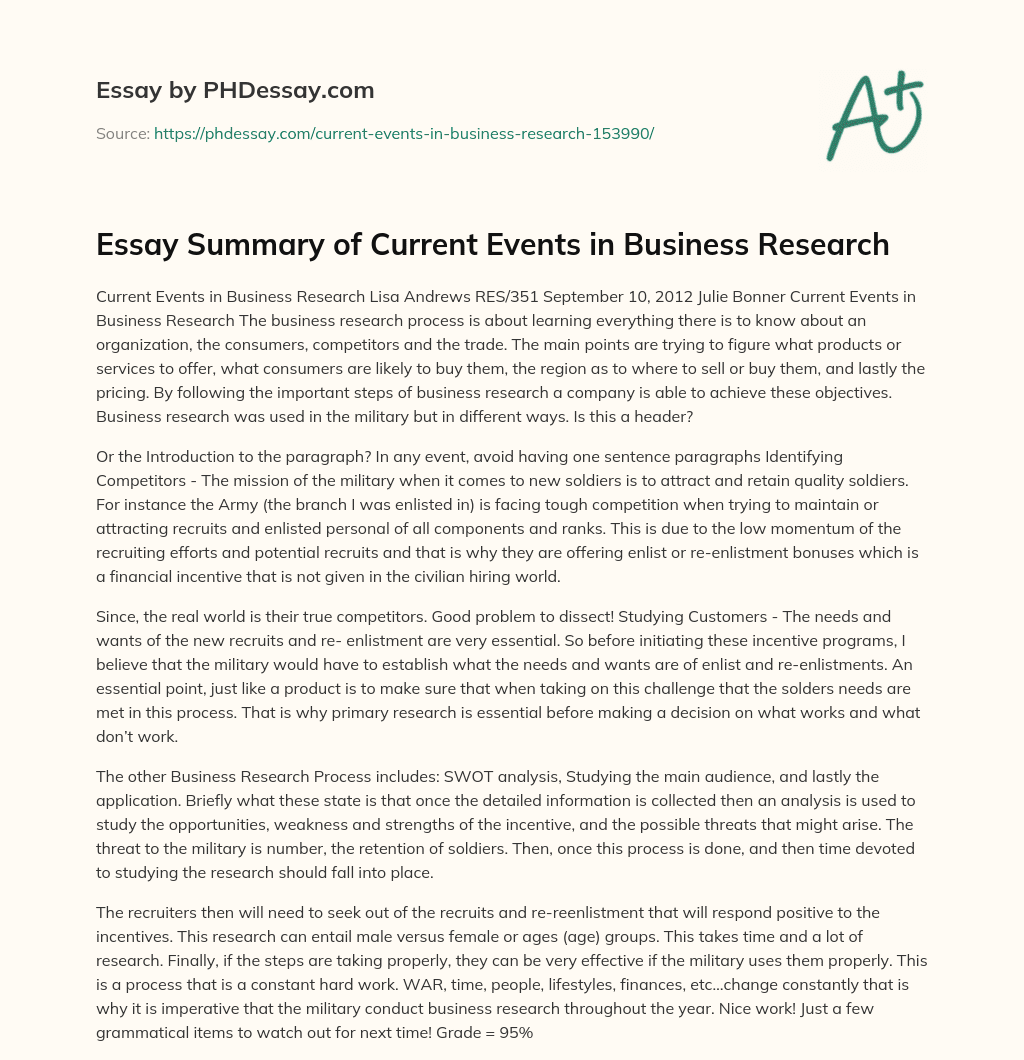 Essay Summary of Current Events in Business Research essay