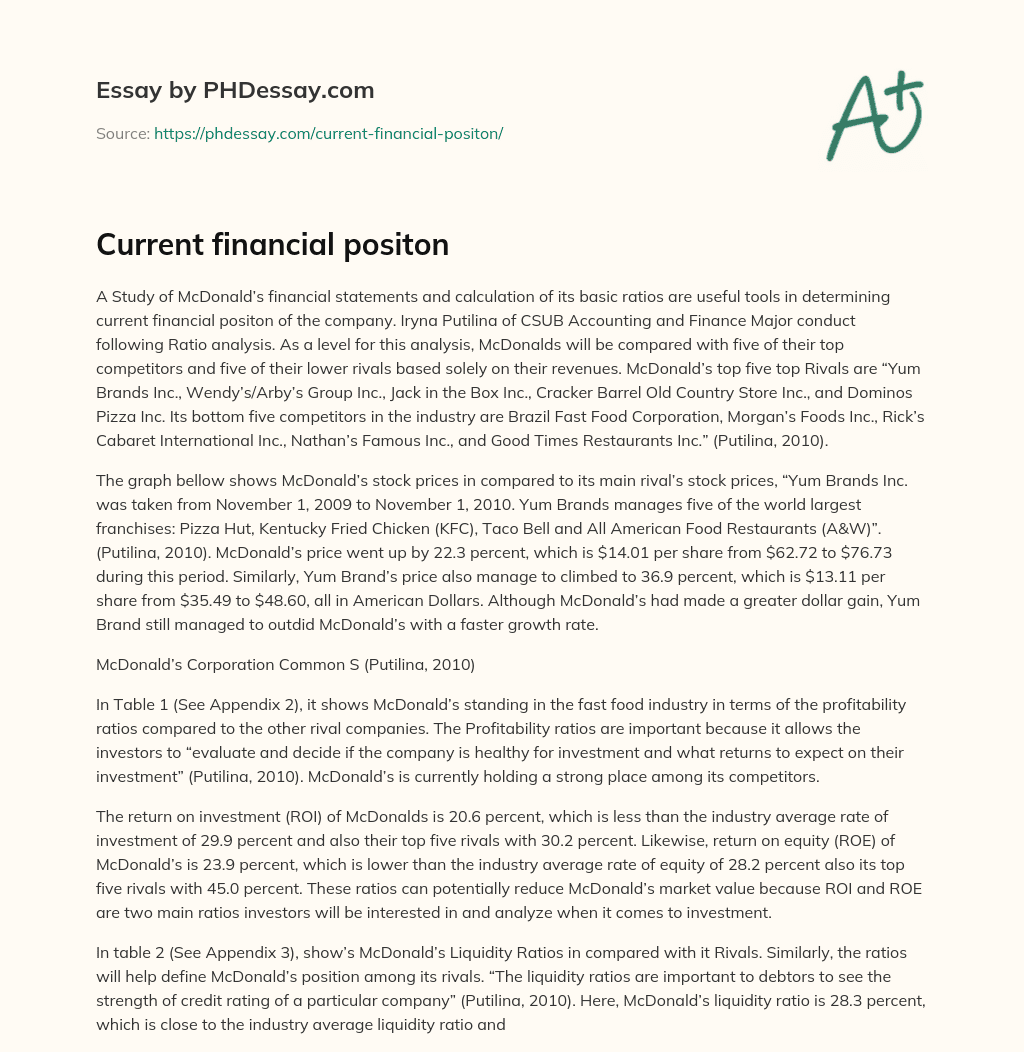 Current financial positon essay