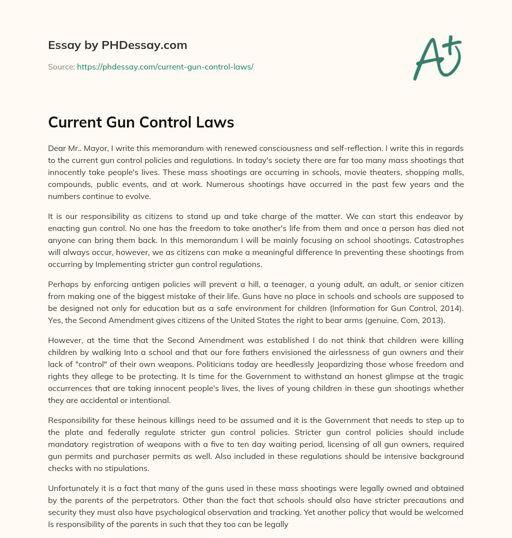 Current Gun Control Laws essay