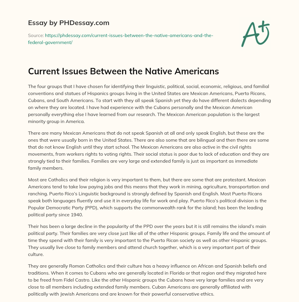 Current Issues Between the Native Americans (400 Words)
