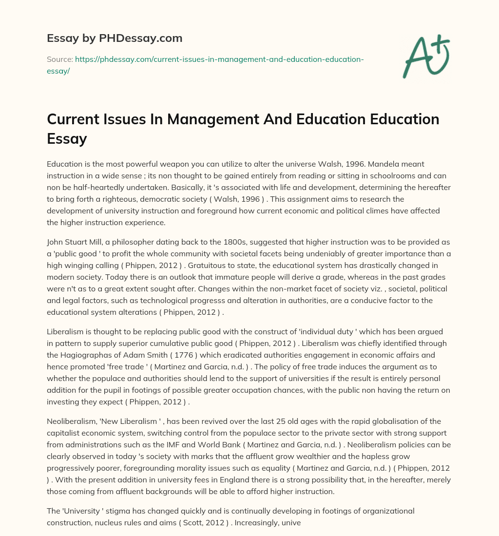 Current Issues In Management And Education Education Essay essay