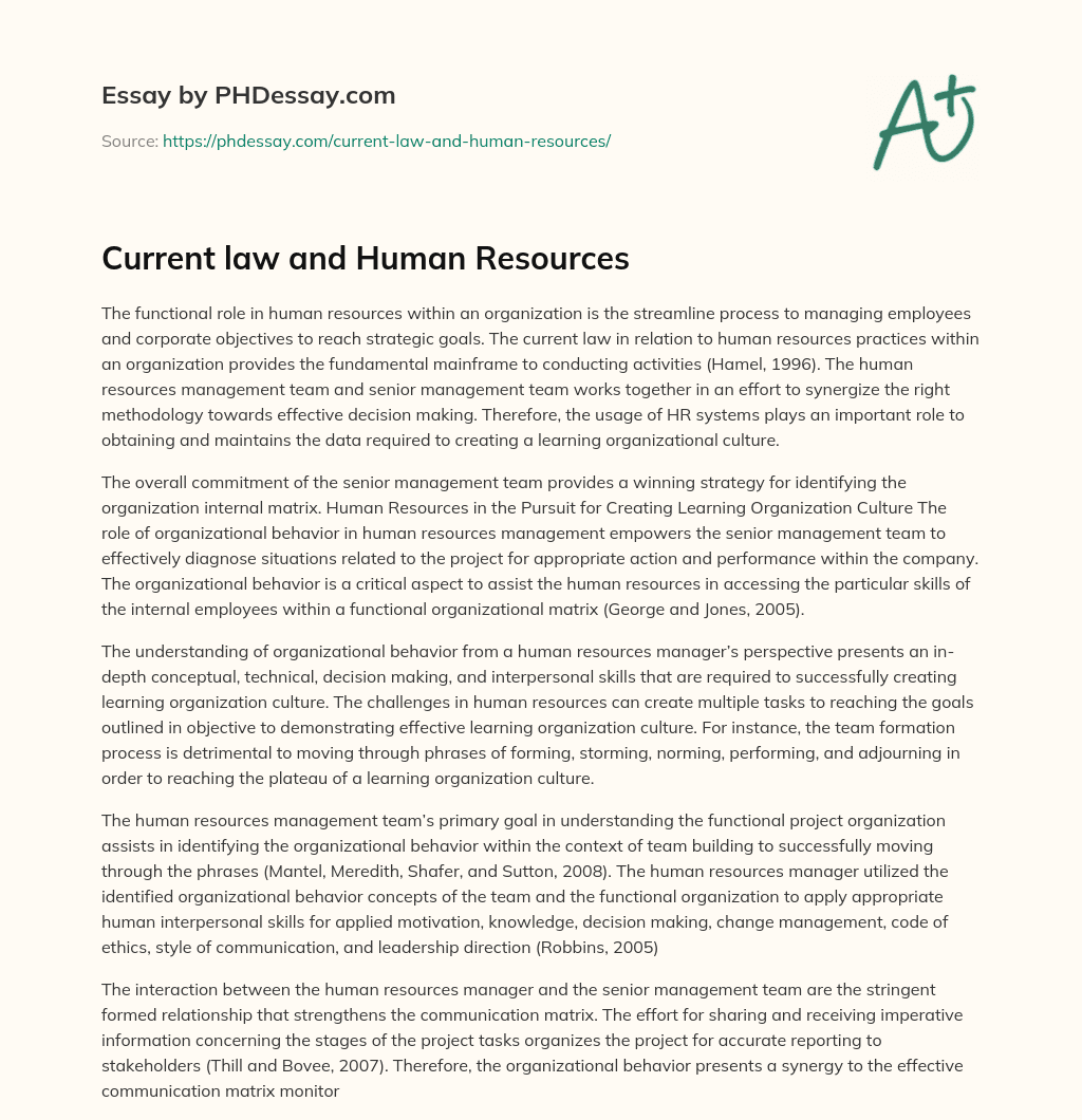 Current law and Human Resources essay