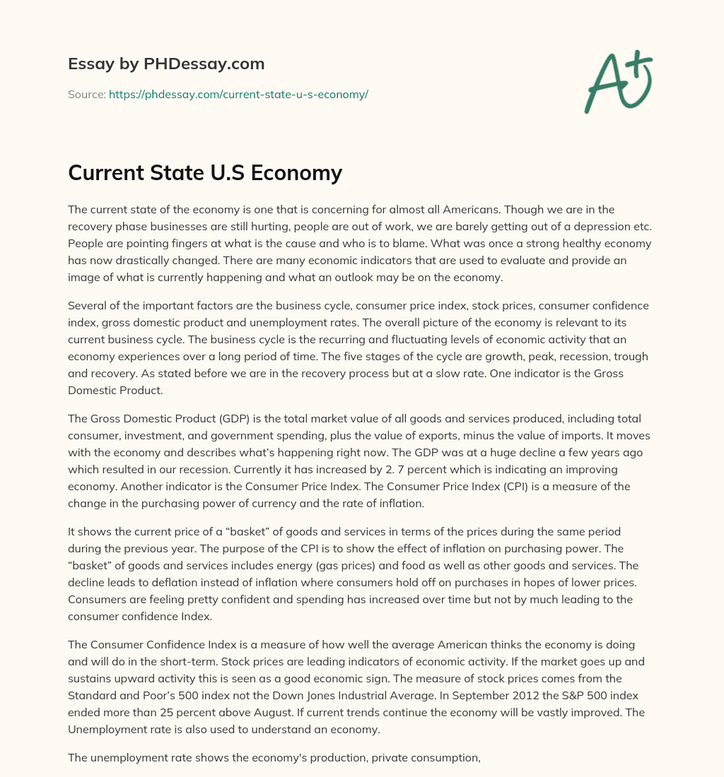 Current State U.S Economy essay