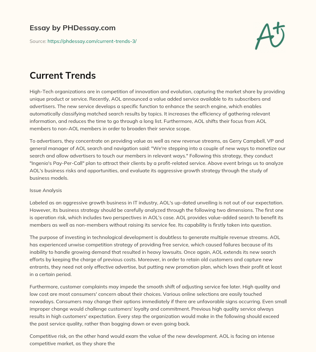 AOL’s Innovation and Growth Strategy: Opportunities and Risks essay