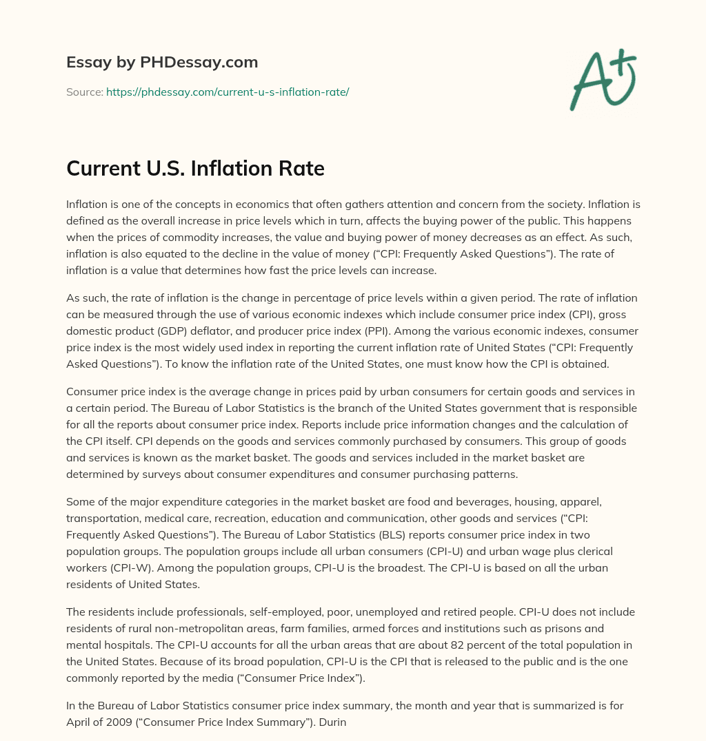 Current U.S. Inflation Rate essay