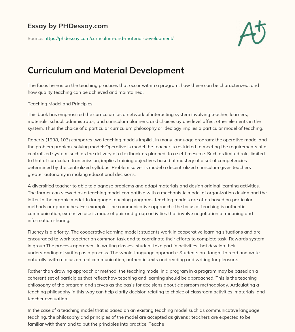 essay about curriculum development