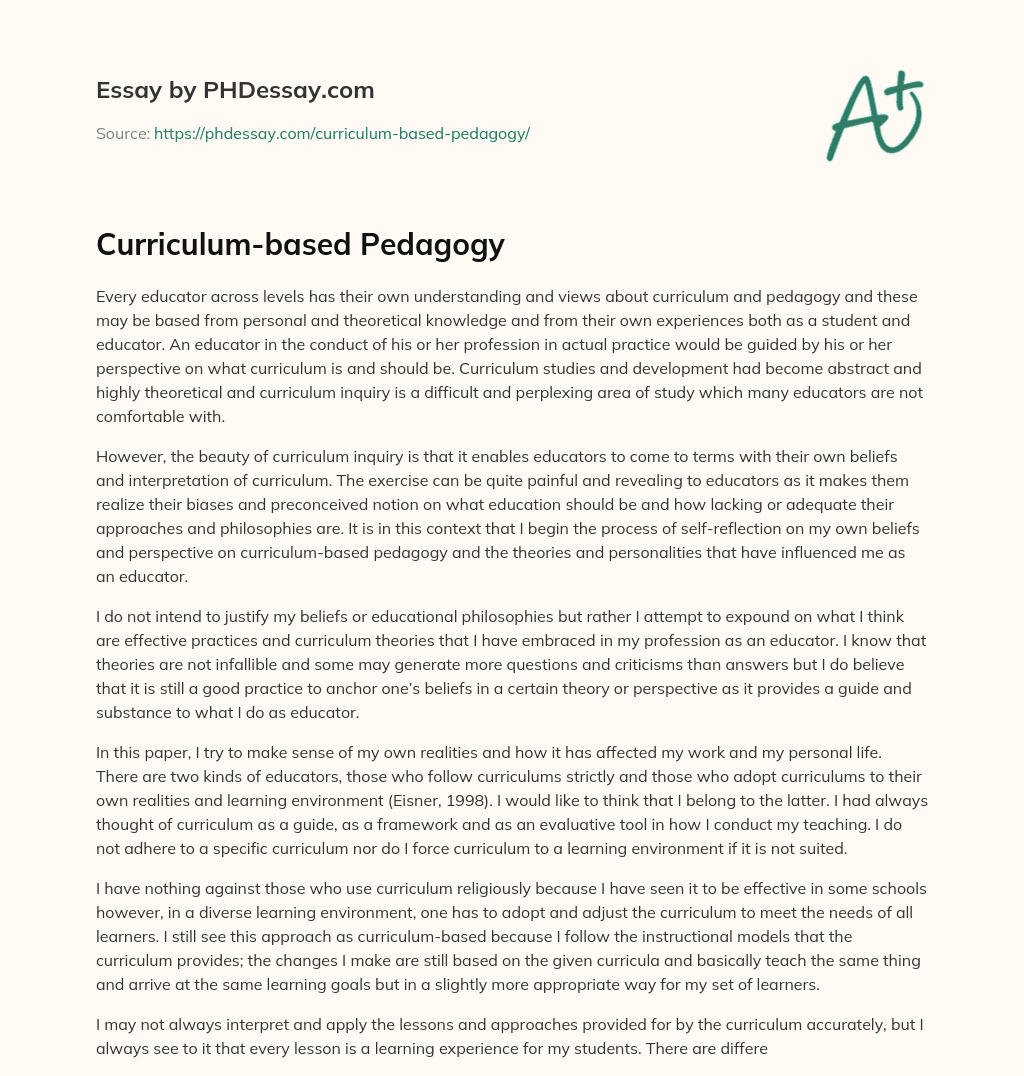 Curriculum-based Pedagogy essay