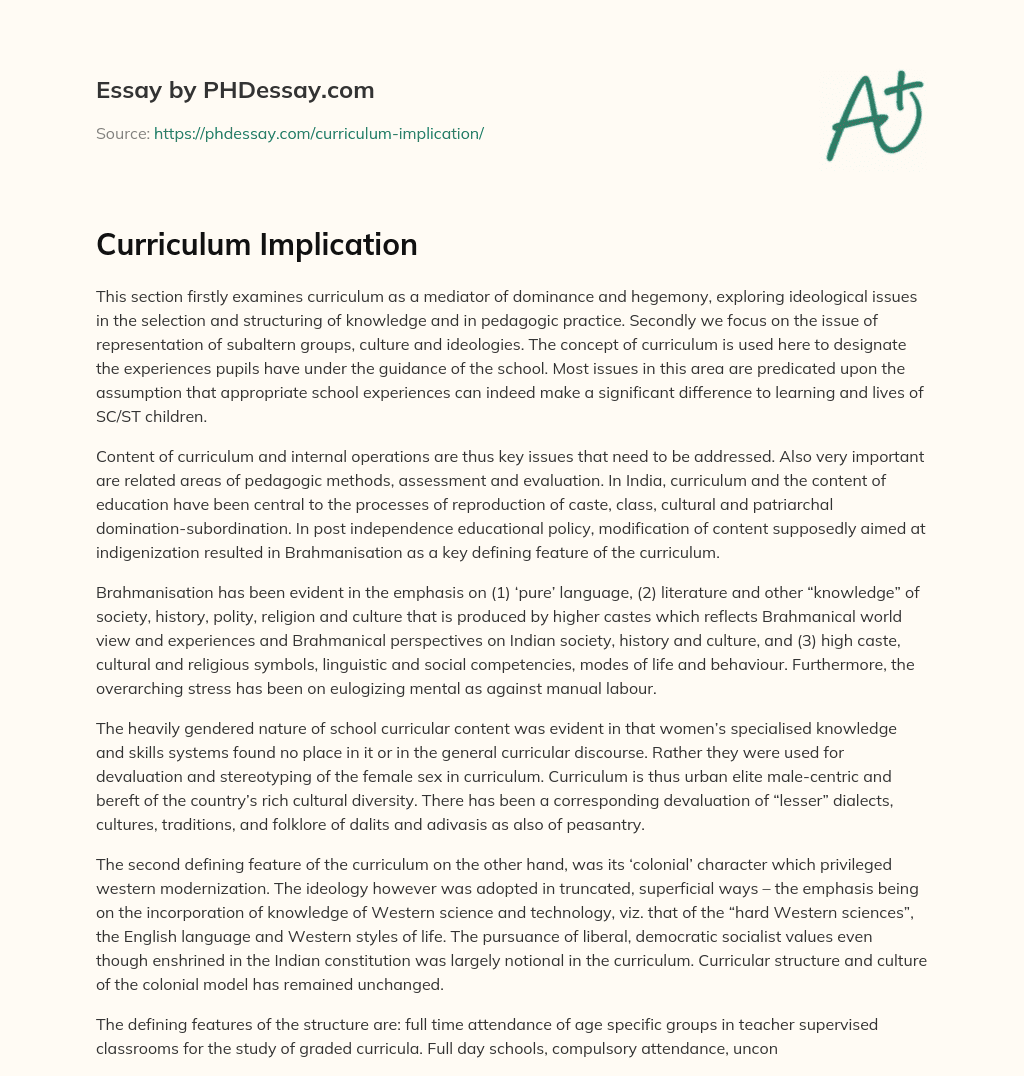 Curriculum Implication - PHDessay.com