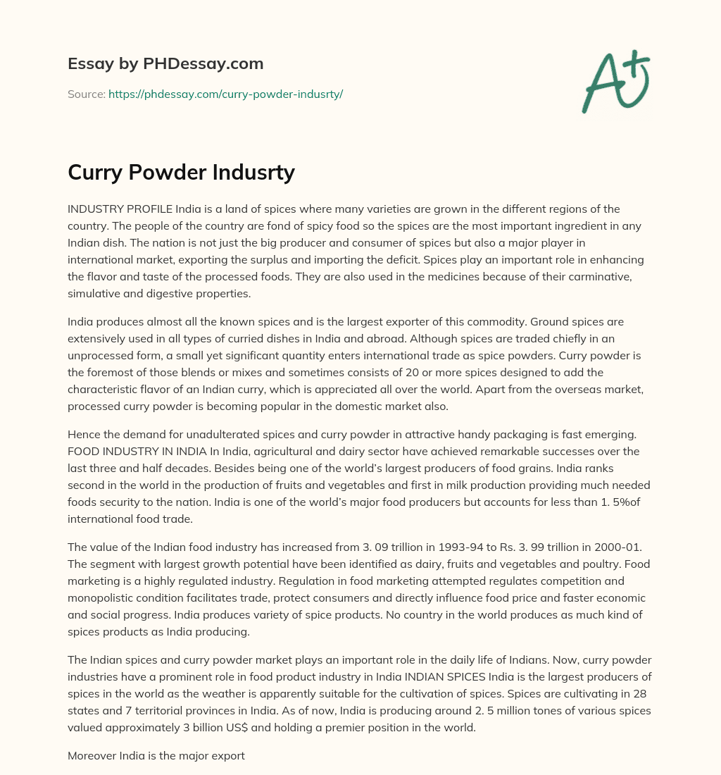 Curry Powder Indusrty essay