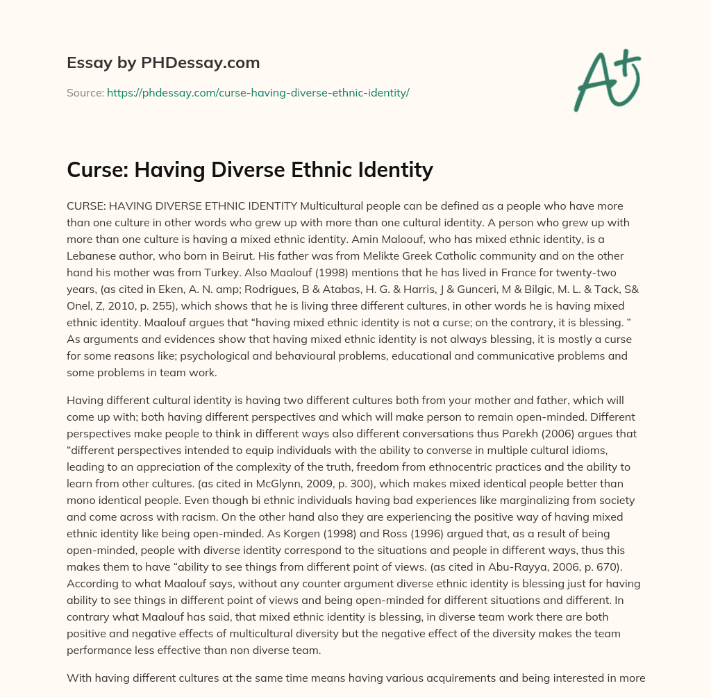 Curse: Having Diverse Ethnic Identity essay