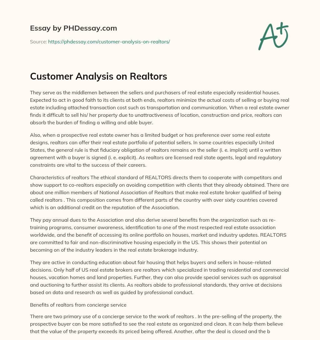 Customer Analysis on Realtors essay